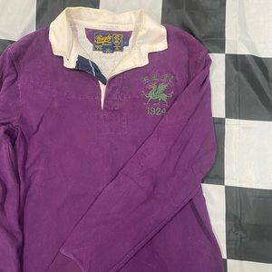 Vintage Polo Ralph Lauren Purple Rugby White Collar